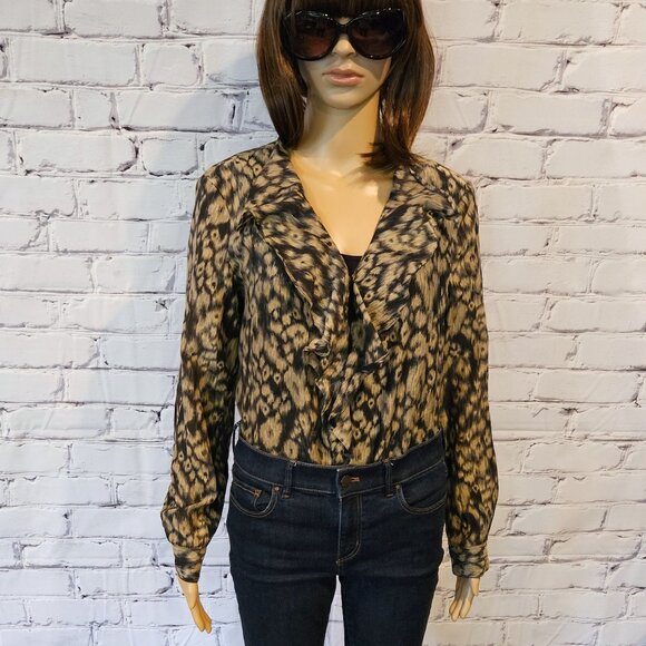 T TAHARI - Silk/cotton blend ruffle blouse - Picture 4 of 11